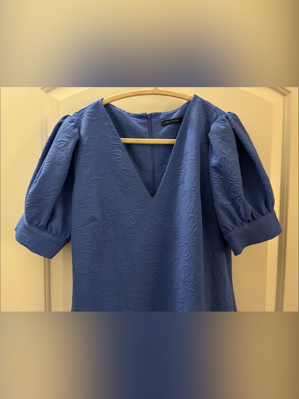Tommy Hilfiger Cornflower Blue Textured V-Neck Midi Dress - Picture 2 of 5